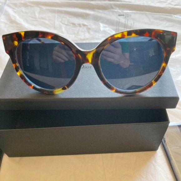 Dior VeryDior1 chrome tipped tortoise & blue tint angled arms cat eye sunglasses main image 10